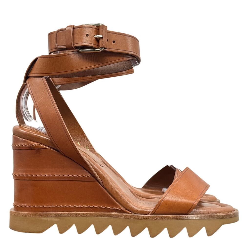 Tamara Mellon Ankle Strap Wedge Platform Women's SZ 38 Sandals Brown $800 Summer